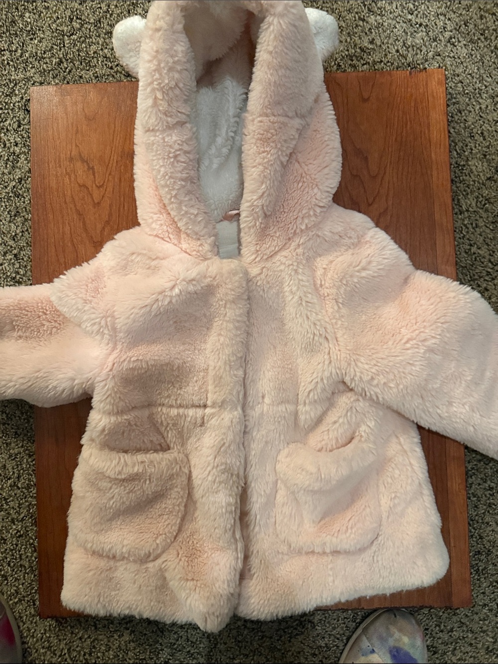 Cat & Jack Pink Faux Fur Hooded Jacket with Bear Ears